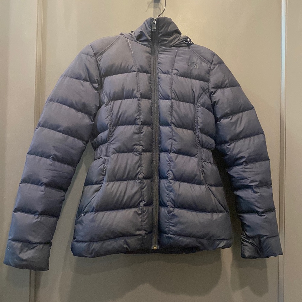 Navy female north face coat